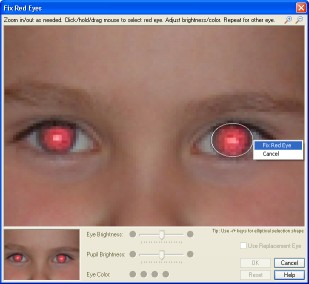 Red eye removal with S10 RedEyes: Circular or elliptical eye selection